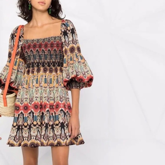 Alice + Olivia Julissa Mini Dress Moto Boho Festival Puff Sleeve